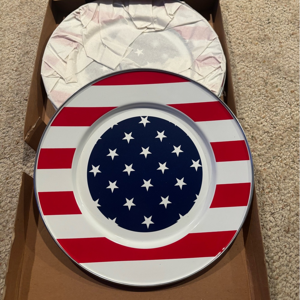 🆕Golden Rabbit Stars & Stripes
Patriotic 10.5" Plates Enamelware
Americana July